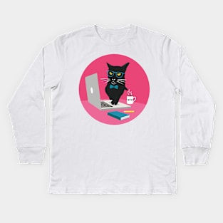 Work From Home Cat (Circle Design) Kids Long Sleeve T-Shirt